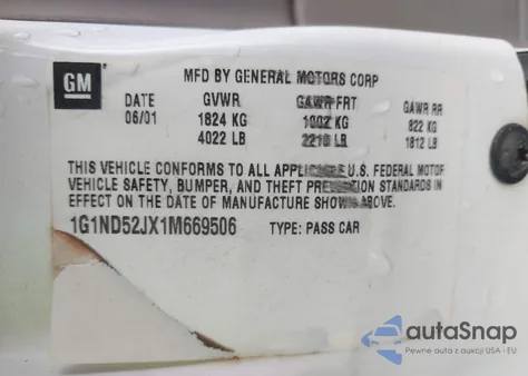 2001 Chevrolet Malibu z USA, uszkodzony, nr VIN 1G1ND52JX1M669506